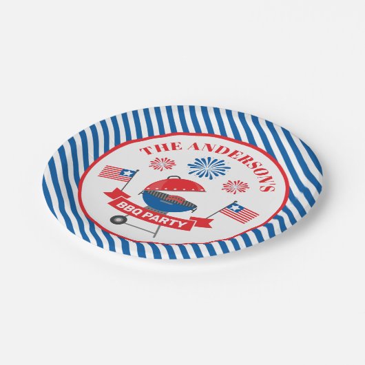4. Juli Barbeque GRILLEN Party Marine Strike Pappteller (Schrägansicht)