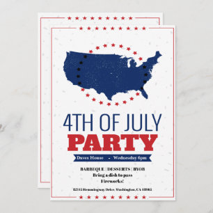 4. Juli Barbeque Party Einladung Amerika Karte