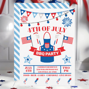4. Juli Barbeque-Schürze Hellblau BBQ-Party Einladung