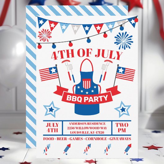 4. Juli Barbeque Schürze Light Blue GRILLEN Party Einladung