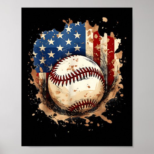 4. Juli Baseball-Drip-Eiscreme Patriotisch Amer Poster (Vorne)