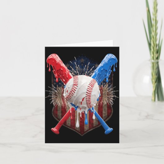 4. Juli Baseball-Drip-Eiscreme Patriotisch Karte (Vorderseite)