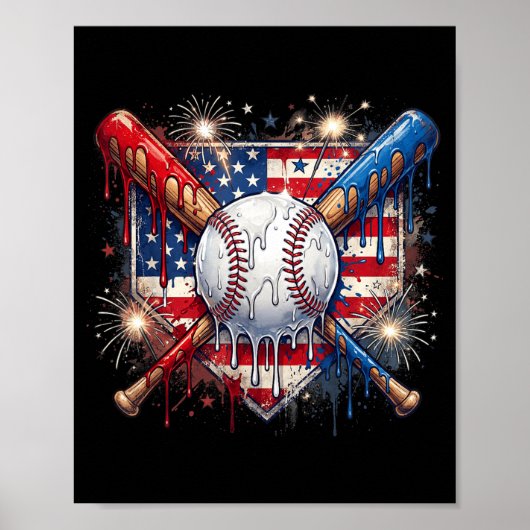4. Juli Baseball-Drip-Eiscreme Patriotisch Poster (Vorne)