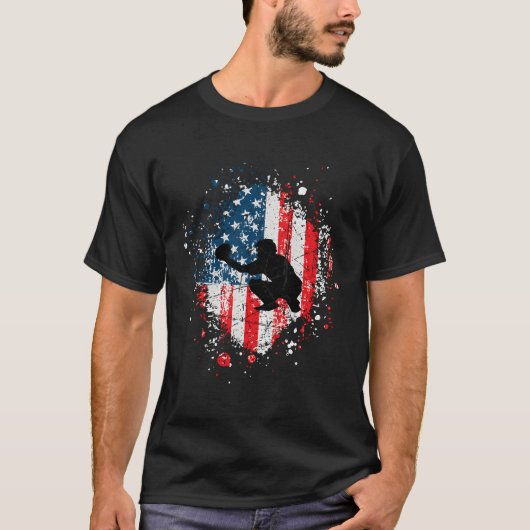 4. Juli Baseball fangen US-amerikanische Flagge ic T-Shirt (Vorderseite)