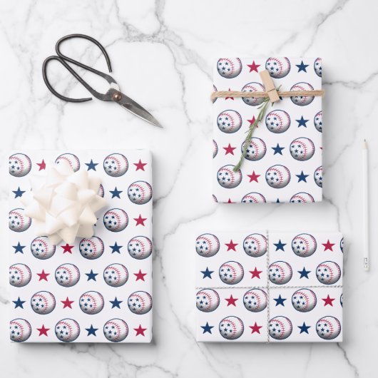 4. Juli Baseball Geschenkpapier Set (Vorderseite)