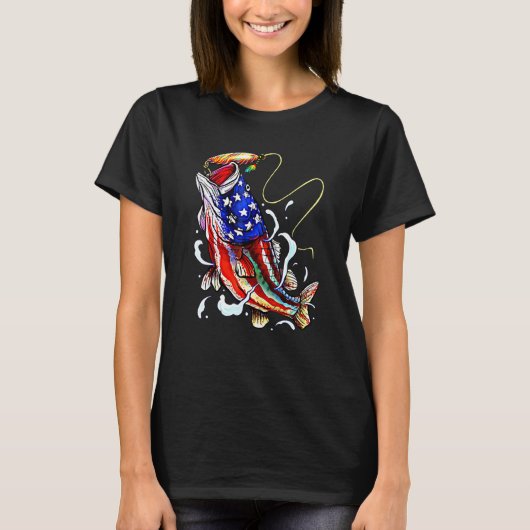 4. Juli Bass Fishing American Flag Patriotic F T-Shirt (Vorderseite)