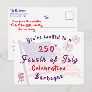 4. Juli BBQ-Einladung Patriotische Schrift Postkarte