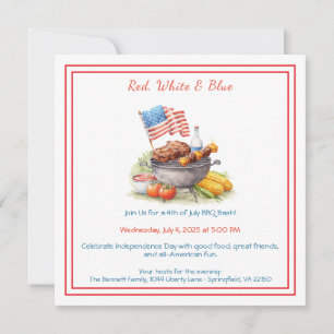 4. Juli BBQ-Einladung – Patriotischer Hinterhof  Feiertagskarte