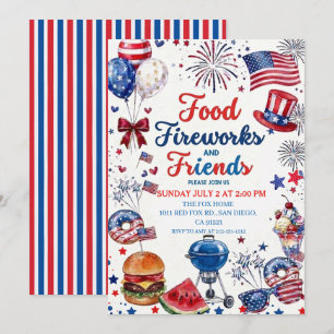 4. Juli BBQ-Essen Freund und Feuerwerk Einladung