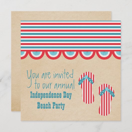 4. Juli Beach Party Einladung (Vorne/Hinten)