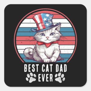 4. Juli Bester Cat Vater/Mama je Personalisiert Quadratischer Aufkleber