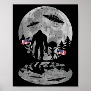 4. Juli Bigfoot Alien UFO Lustige Patriotische Fra Poster