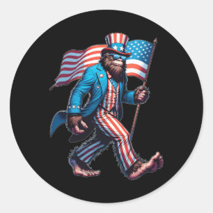 4. Juli Bigfoot Sasquatch Patriotisch Amerikanisch Runder Aufkleber