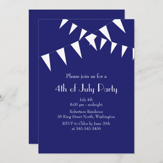 4. Juli Blue Flags Party Einladung (Vorne/Hinten)