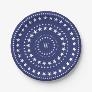 4. Juli Blue Stars Monogram Party Paper Teller