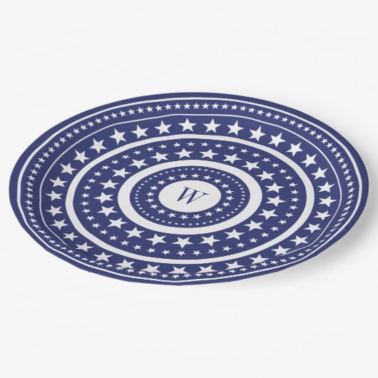 4. Juli Blue Stars Monogram Party Paper Teller (Schrägansicht)