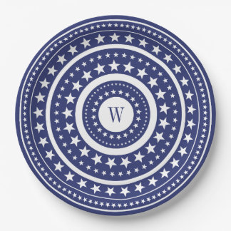 4. Juli Blue Stars Monogram Party Paper Teller