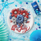 4. Juli Blume in Red White & Blue Patriotic Pappteller (Party)