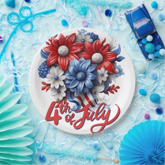 4. Juli Blume in Red White & Blue Patriotic Pappteller (Party)