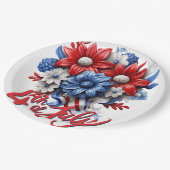 4. Juli Blume in Red White & Blue Patriotic Pappteller (Schrägansicht)