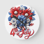 4. Juli Blume in Red White & Blue Patriotic Runde Wanduhr (Vorderseite)