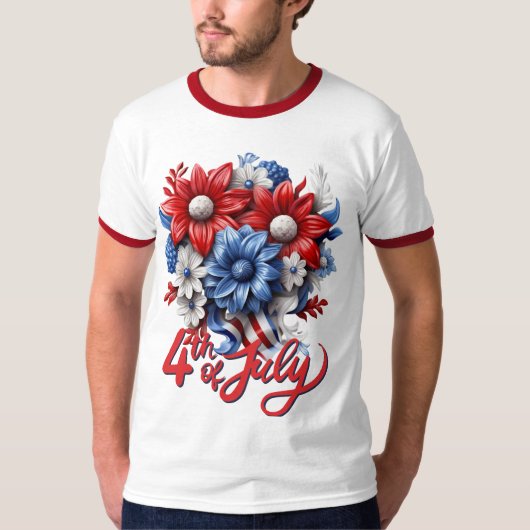 4. Juli Blume in Red White & Blue Patriotic T-Shirt (Vorderseite)