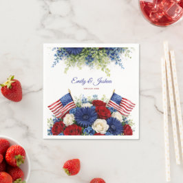 4. Juli Blumen und Flagge Hochzeit Serviette