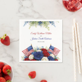 4. Juli Blumen und Flagge Hochzeit Serviette