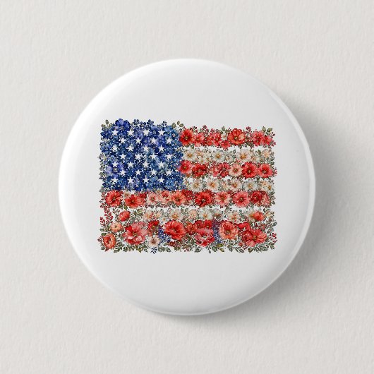 4. Juli Blumige USA-Flagge Button (Vorderseite)