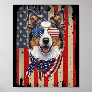 4. Juli Border Collie Hund AAAmerican Flagge USA Poster