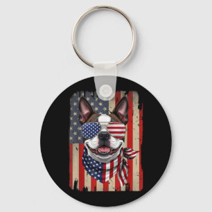 4. Juli Boston Terrier Hund Amerikanische Flagge U Schlüsselanhänger
