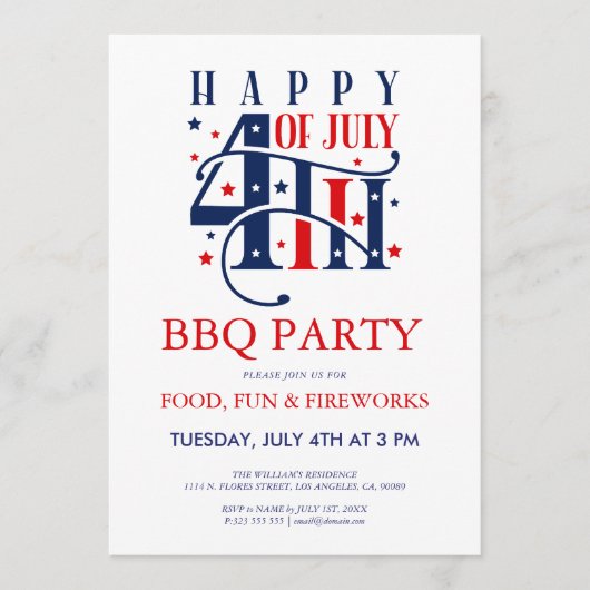 4. Juli BQ & Fireworks Party Einladung (Vorderseite)