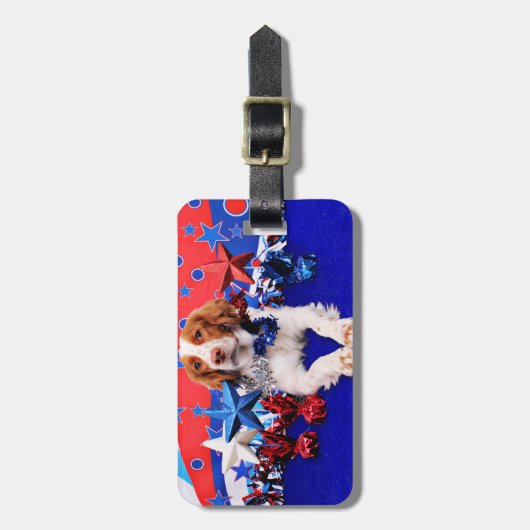 4. Juli - BretagneSpaniel - Charlie Gepäckanhänger (Vorderseite vertikal)