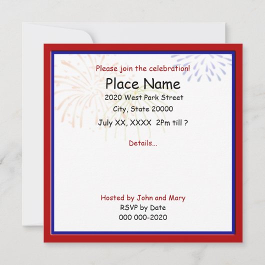 4. Juli Camp Out Einladung (Rückseite)