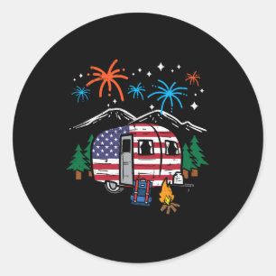 4. Juli Camper Van US-Flagge Patriotischer Camping Runder Aufkleber