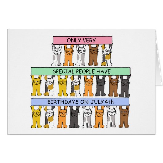 4. Juli Cartoon Cats Holding Banners (Vorderseite (Horizontal))
