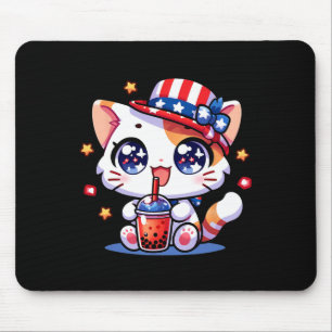 4. Juli Cat Shirt Girls Kids Kawaii Anime Boba Mousepad