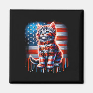 4. Juli Cat Usa Flag Niedlicher Kätzchen Gedenktag Magnet