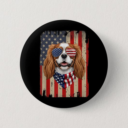 4. Juli Cavalier King Charles Spaniel Hund Button (Vorderseite)