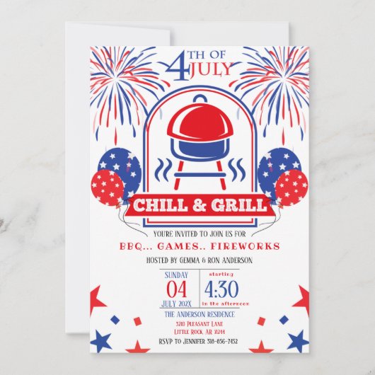 4. Juli Chill & Grill GRILLEN Party Einladung (Vorderseite)