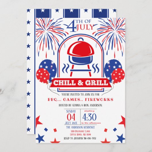 4. Juli Chill & Grill GRILLEN Party Einladung (Vorne/Hinten)