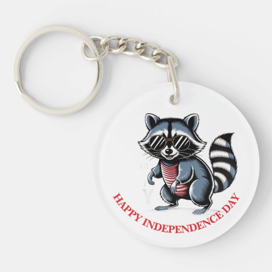 "4. Juli" Cool Raccoon Patriotic Schlüsselanhänger (Vorderseite)