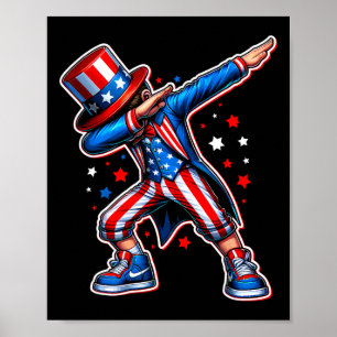 4. Juli cooler Dabbing-Junge Amerikanische Flagge Poster
