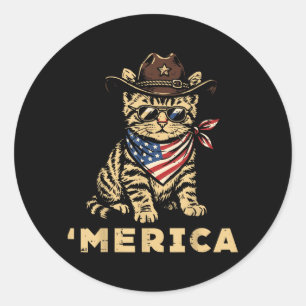 4. Juli Cowboy-Katze Merica Patriotische Frauen Runder Aufkleber