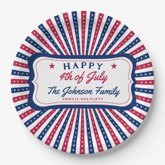 4. Juli Custom American Family Summer GRILLEN Part Pappteller (Vorderseite)