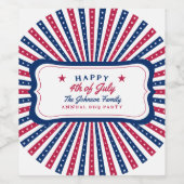 4. Juli Custom American Family Summer GRILLEN Part Weinetikett (Einzelnes Label)