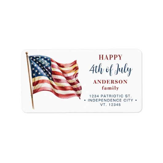 4. Juli Custom American Flag Rücksendeadresse Adressaufkleber (Vorne)