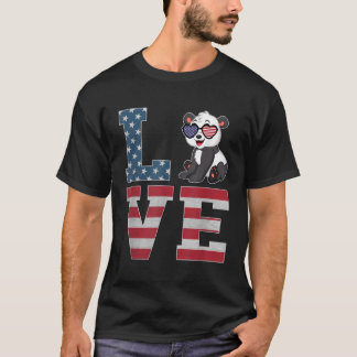 4. Juli Dekor Patriotische Liebe Panda American Fl T-Shirt