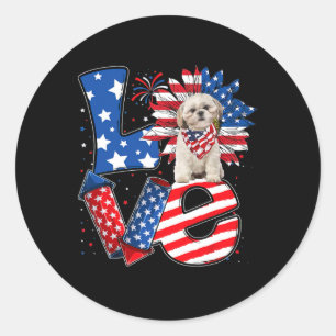 4. Juli Dekor Patriotische Liebe Shih Tzu Dog Usa Runder Aufkleber