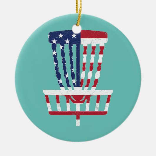 4. Juli Disc Golf Basket American USA Flagge Keramik Ornament (Vorne)